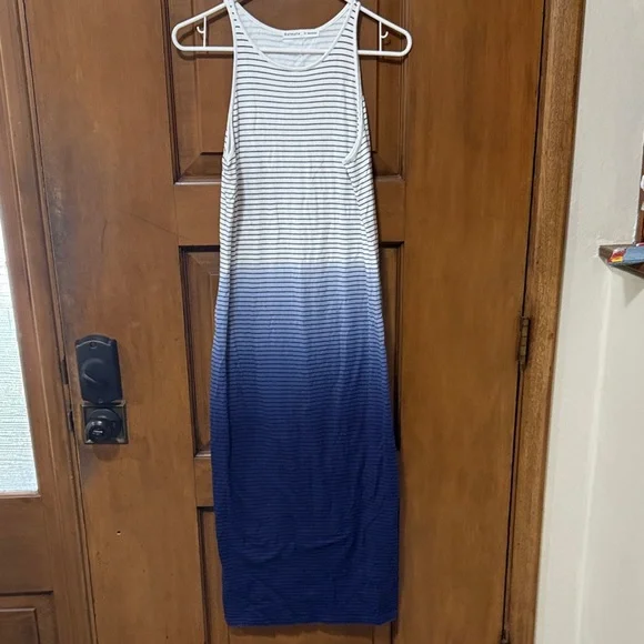 Athleta Sunkissed Ombre Medium Striped Blue and White Maxi Dress - Picture 1 of 5